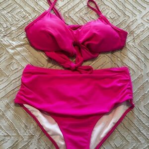 Hot Pink Knotted Bikini Set